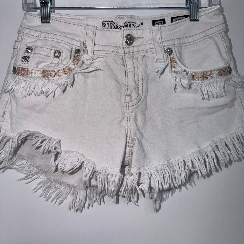 Miss Me Womens 27 White Denim Fray Shorts Embroidered Boho Festival Y2K Western